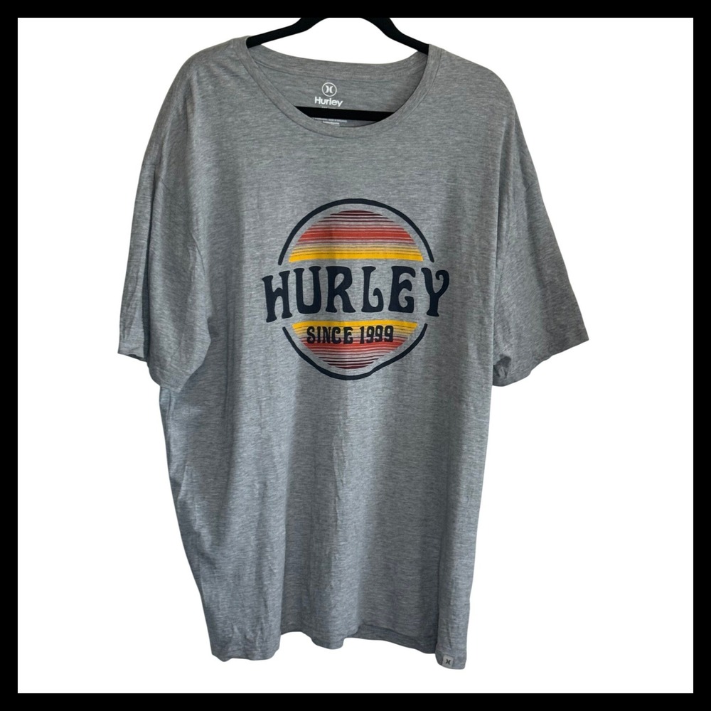 Hurley Mens XL Graphic T-Shirt Gray Heather Since 1999 Sunset Logo Short Sleeve